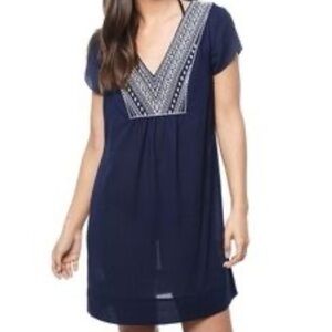 Vineyard Vines NAVY BLUE WHITE EMBROIDERED DRESS Medium COASTAL Cotton PREPPY